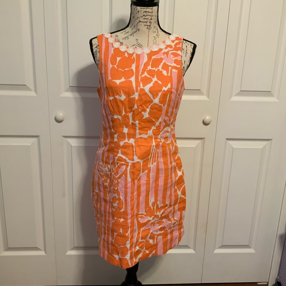 Orange and White Sleeveless Sheath Mini Dress for Cocktail